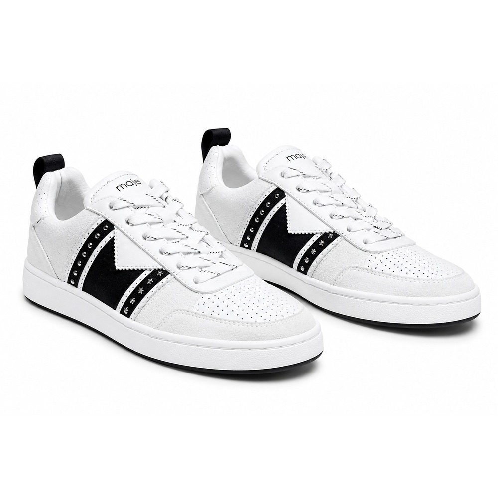 Maje White Leather Platform Sneakers Star Detail Designer‎ Shoes Size 9.5